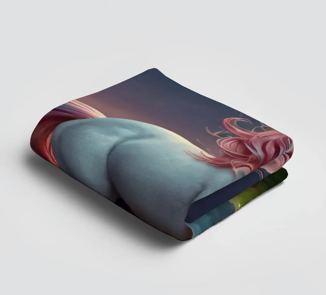A majestic unicorn with a shimmering mane stands gracefully towel by DesignDoodle