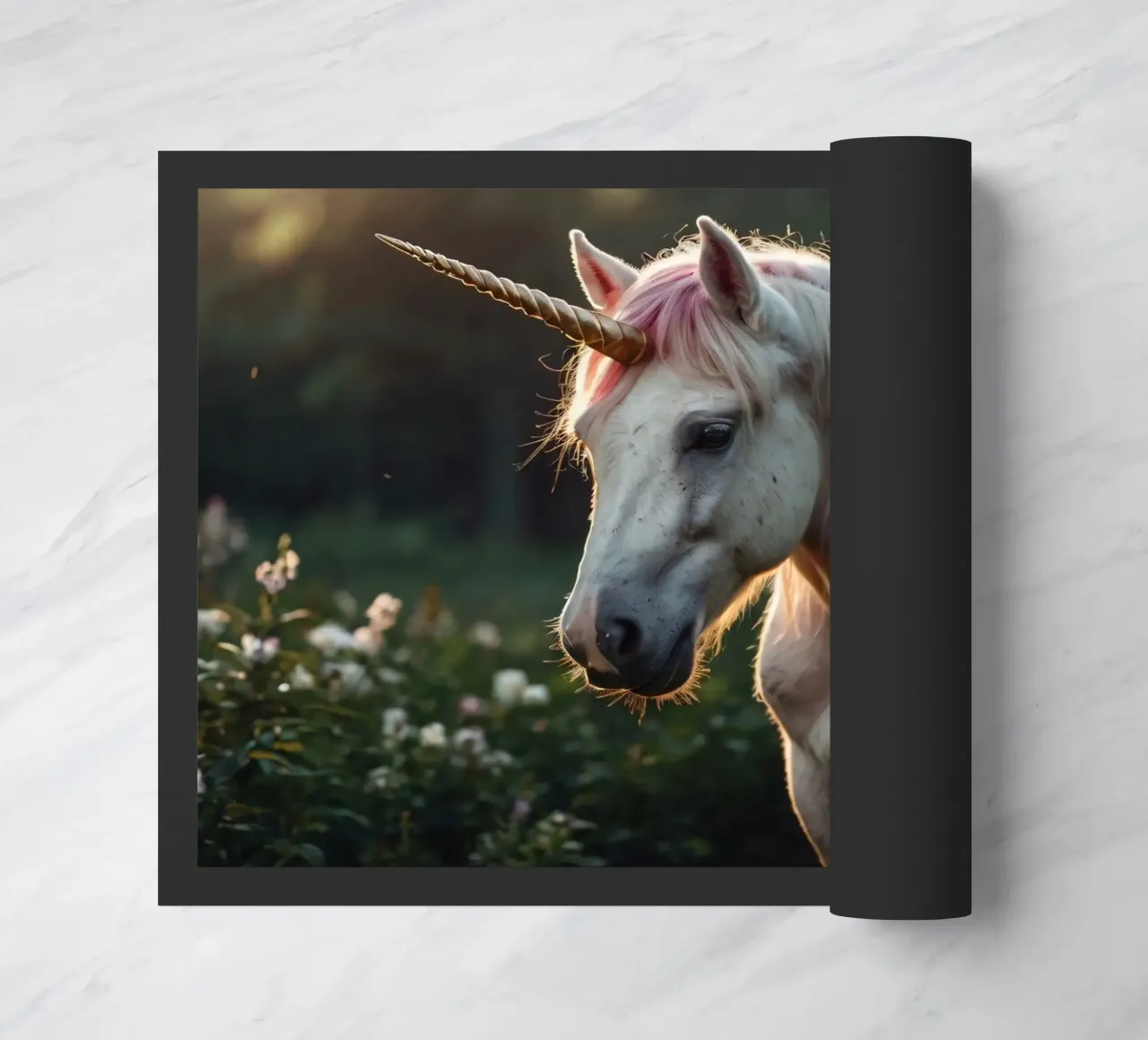 Une licorne majestueuse se tenant dans une clairière ensoleillée. paillasson de DesignDoodle