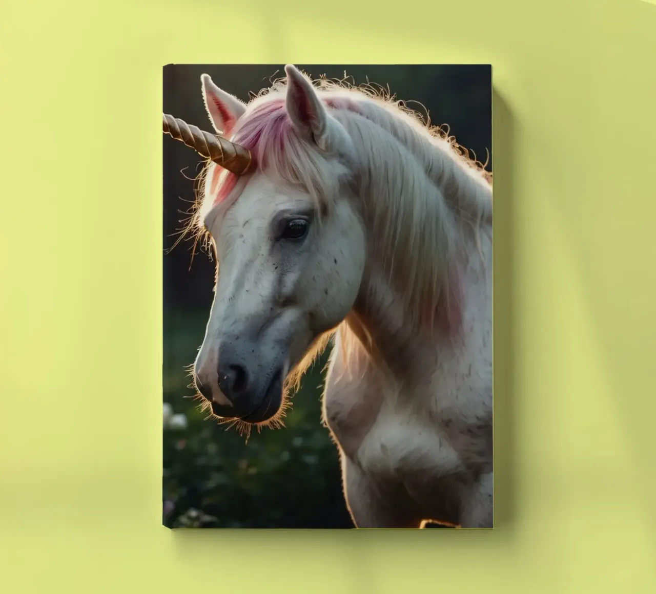 Une licorne majestueuse se tenant dans une clairière ensoleillée. carnet de notes de DesignDoodle