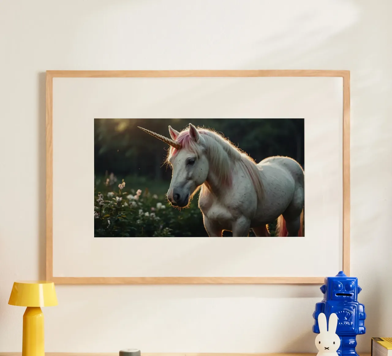 Une licorne majestueuse se tenant dans une clairière ensoleillée. hahnemühle de DesignDoodle