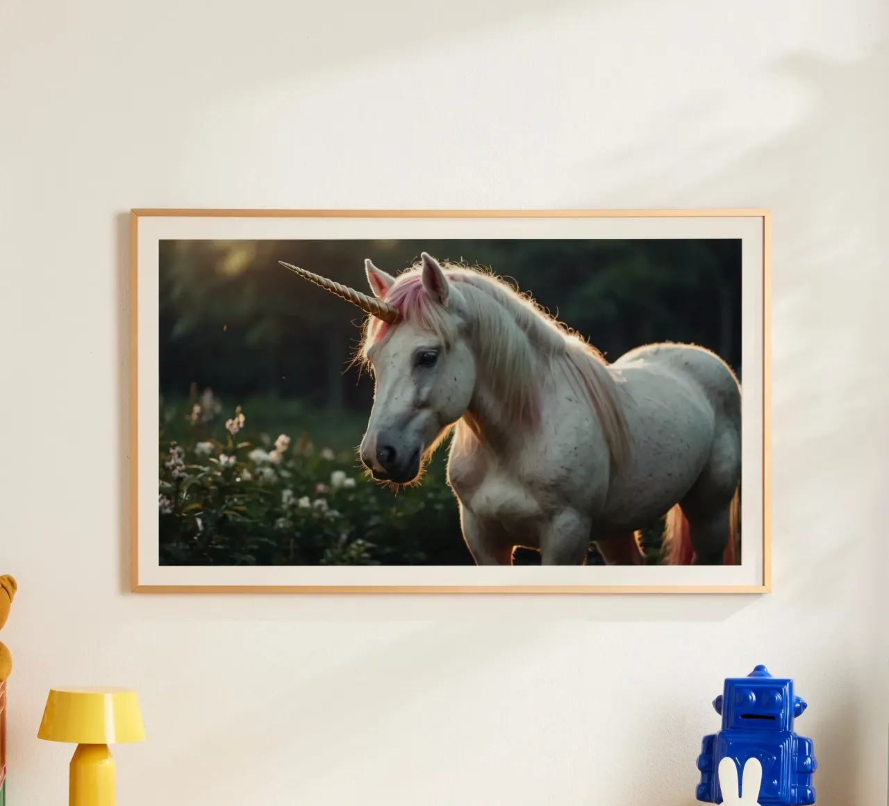 Une licorne majestueuse se tenant dans une clairière ensoleillée. hahnemühle de DesignDoodle