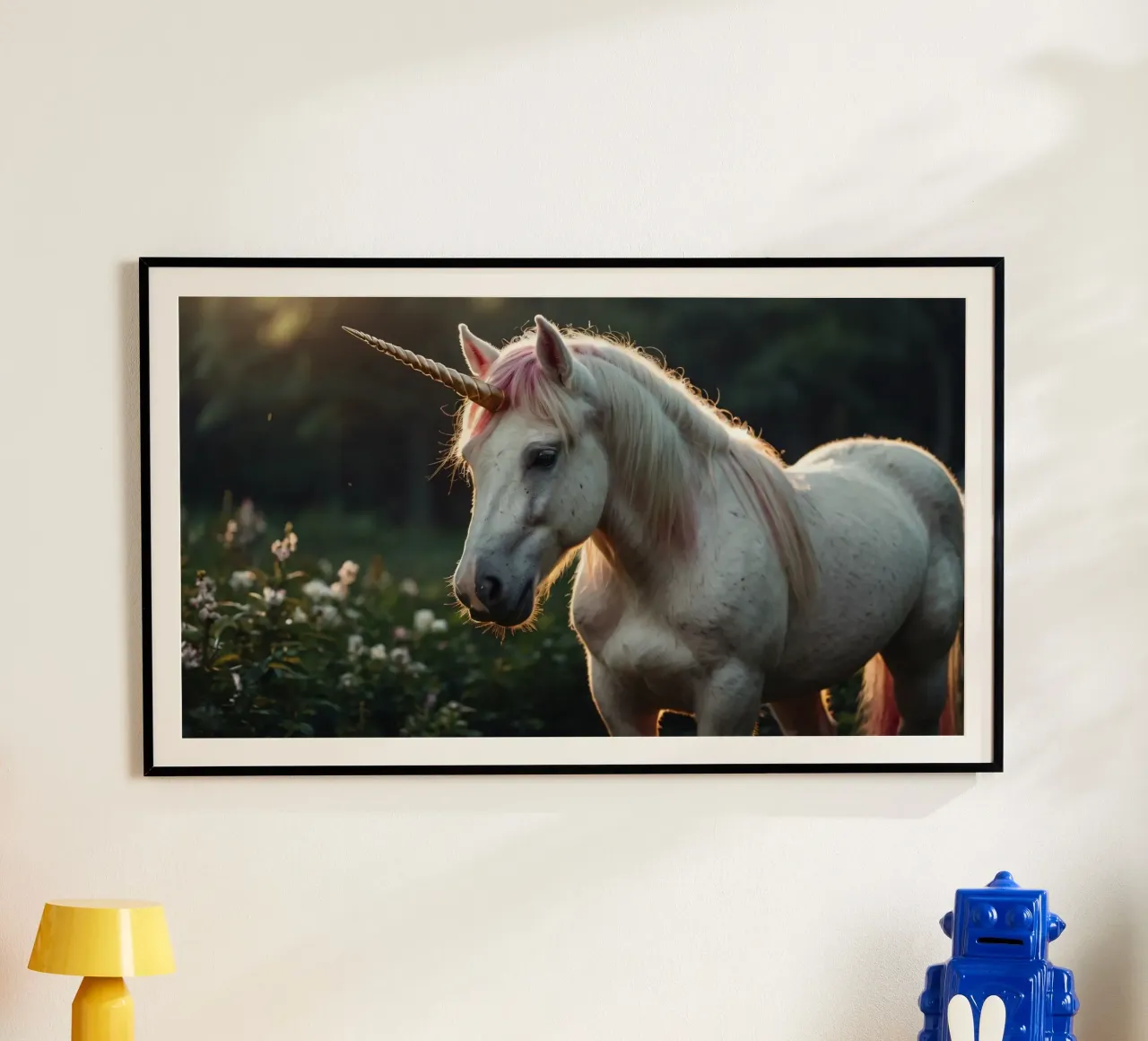 Une licorne majestueuse se tenant dans une clairière ensoleillée. hahnemühle de DesignDoodle