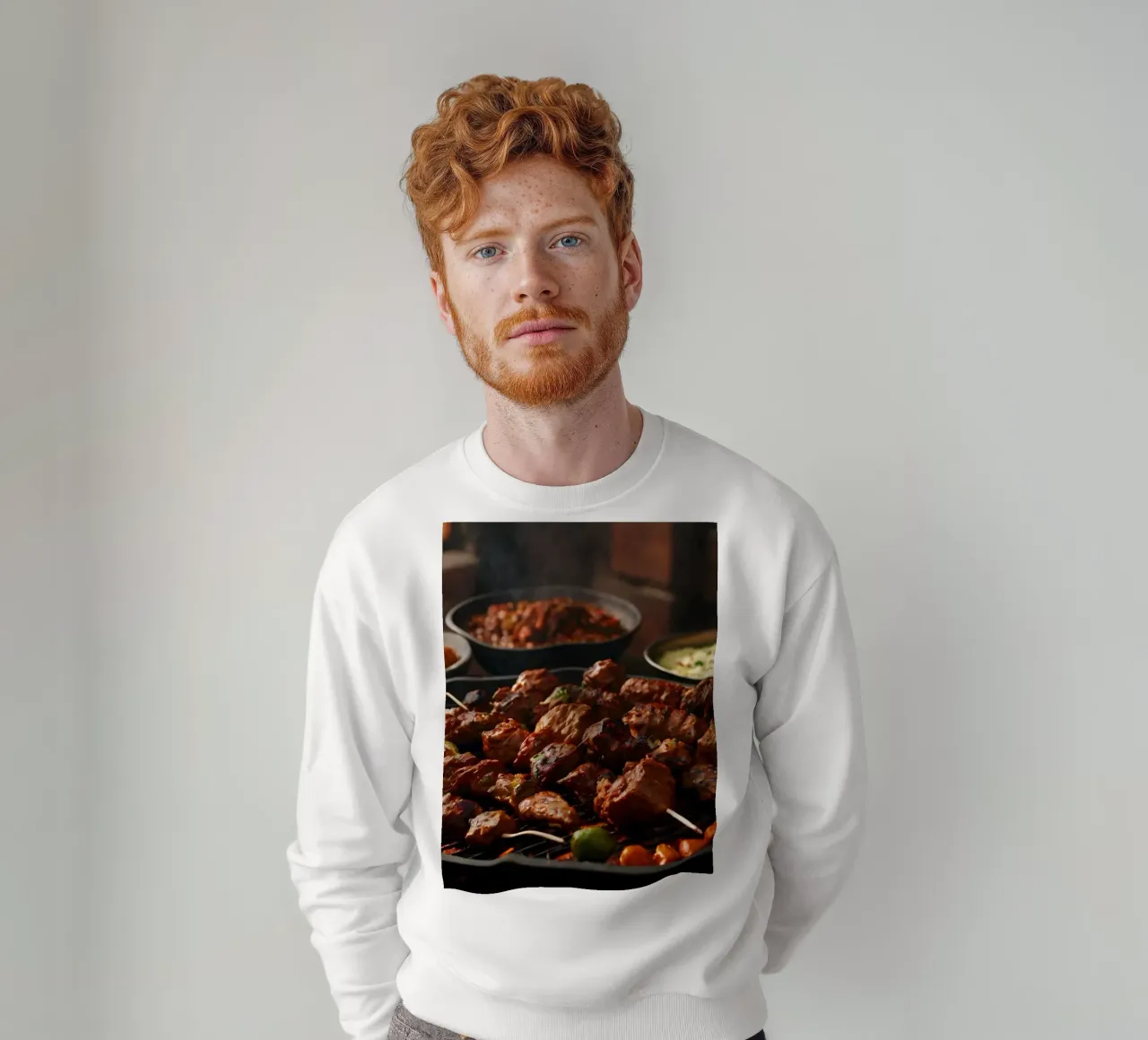 Delicious skewers grilling over an open flame with spices sweatshirt by DesignDoodle