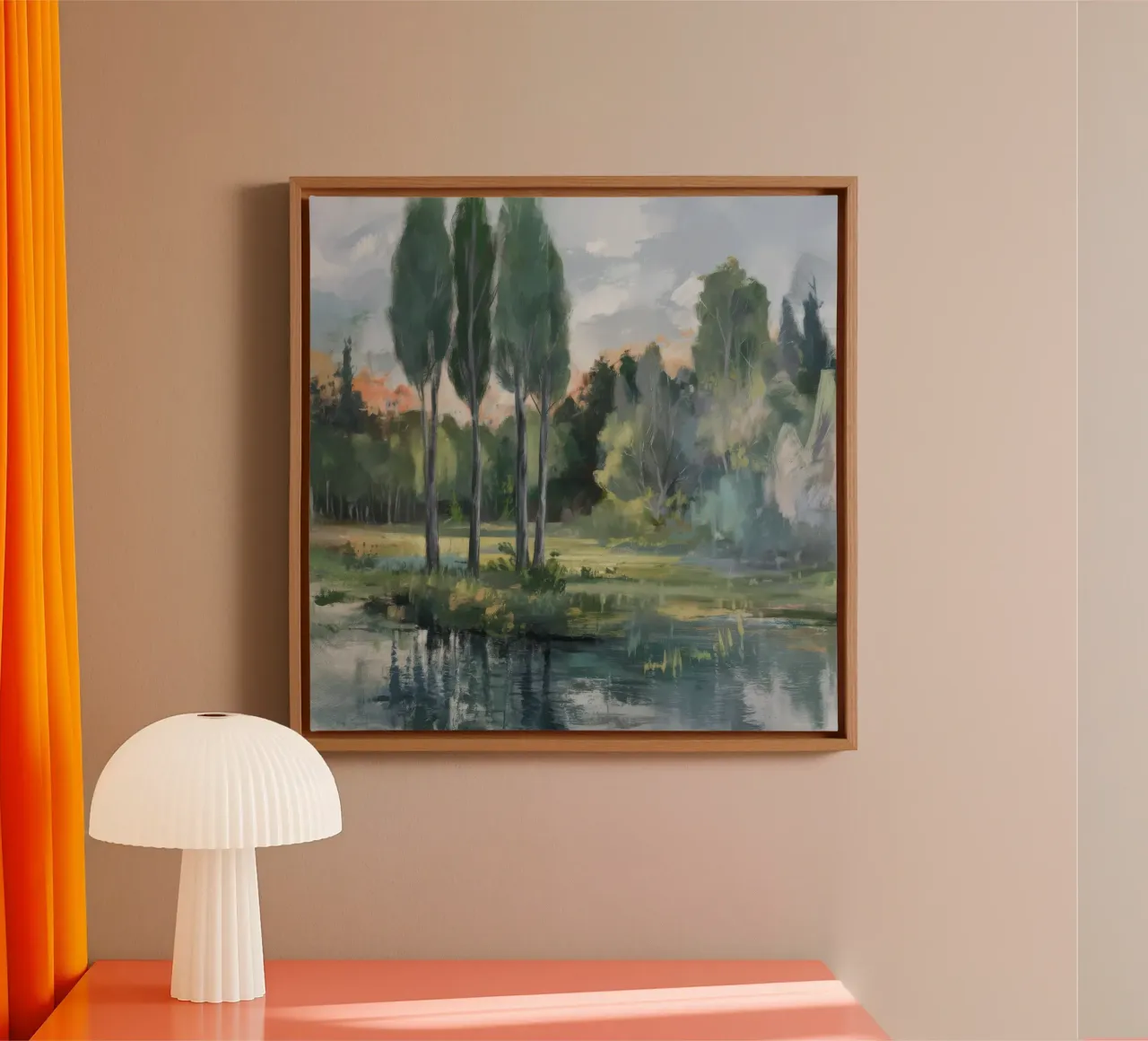Sunset Grove Reflection canvas with Floater frame by Solestice Strokes