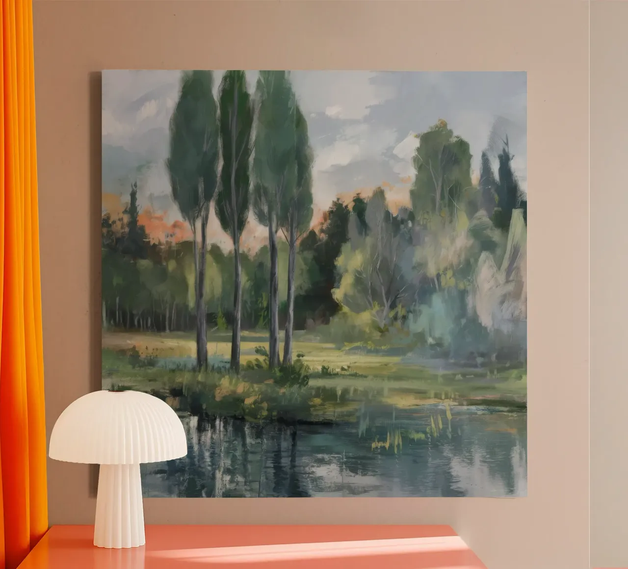 Sunset Grove Reflection canvas with Floater frame by Solestice Strokes