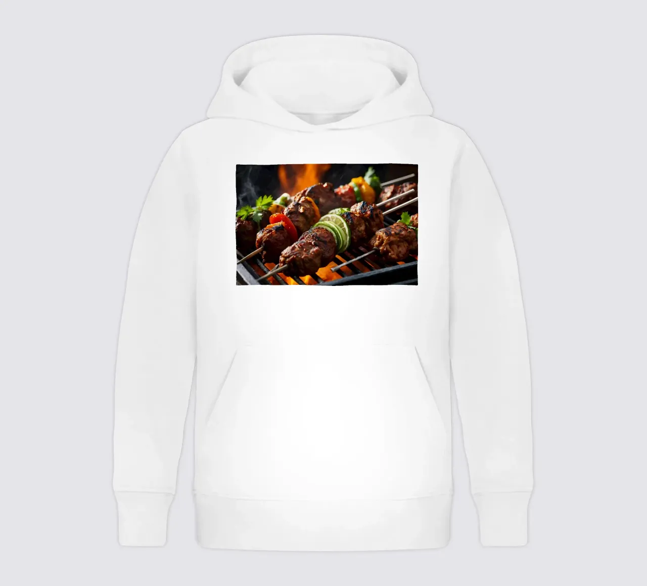 Grilled skewers featuring marinated meats and fresh vegetabl kids hoodie by DesignDoodle