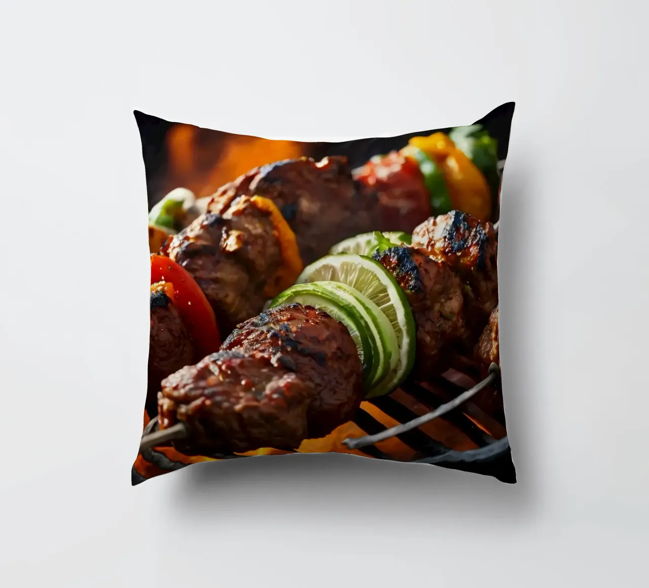 Brochettes grillées de viandes marinées et de légumes frais coussin de DesignDoodle