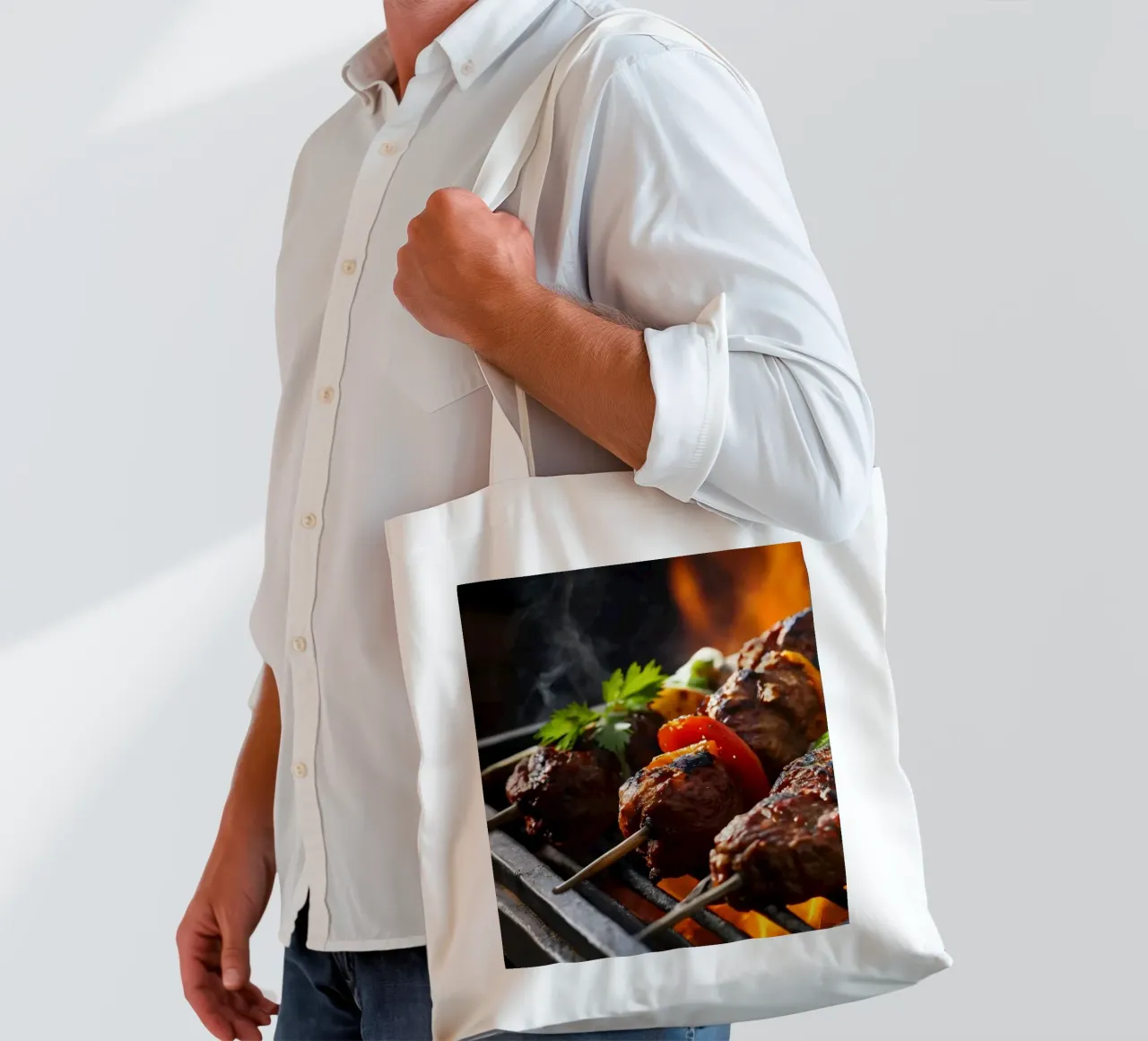 Grilled skewers featuring marinated meats and fresh vegetabl tote bag by DesignDoodle