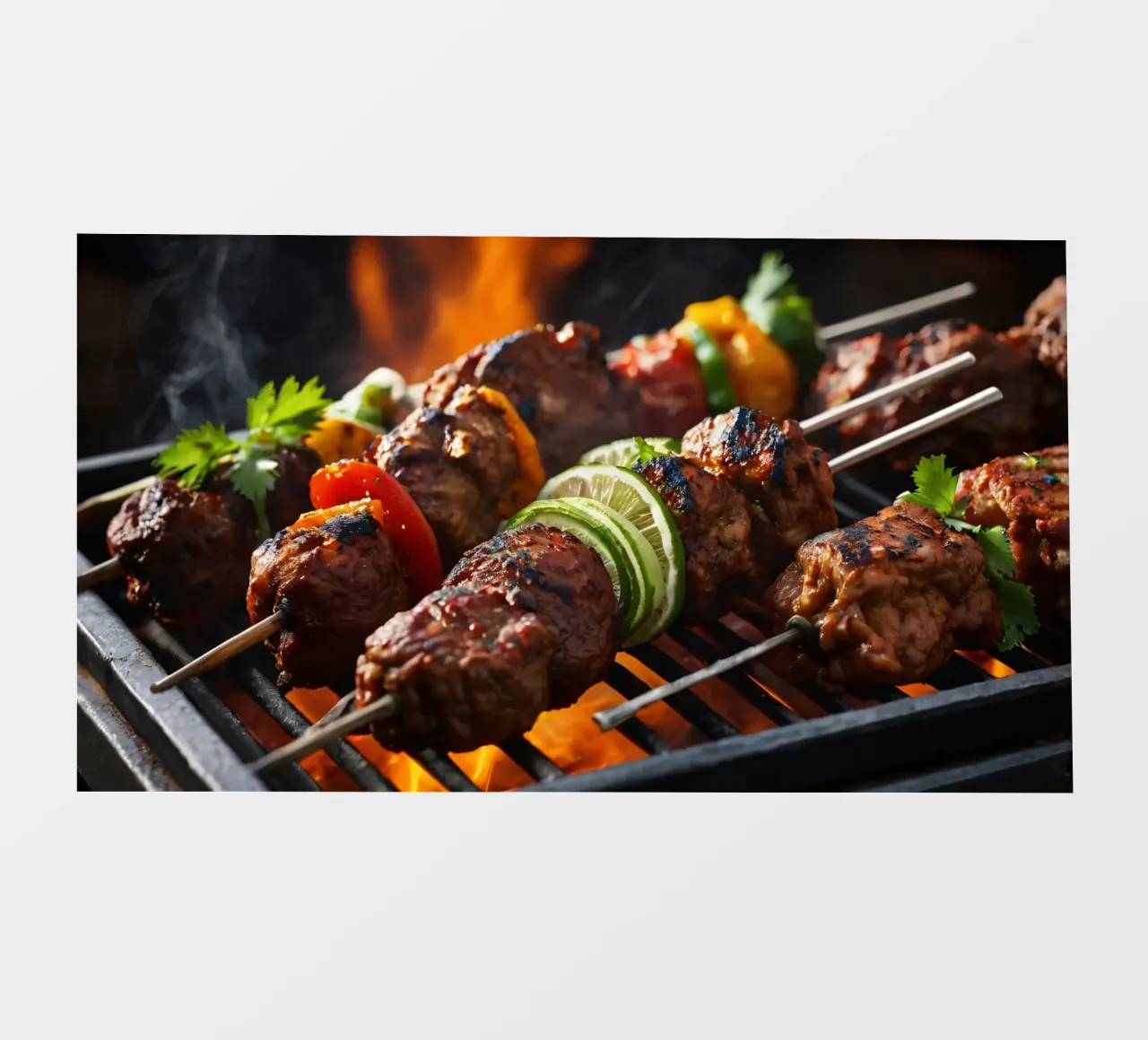 Gegrillte Spieße mit mariniertem Fleisch und frischem Gemüse Fototapete von DesignDoodle