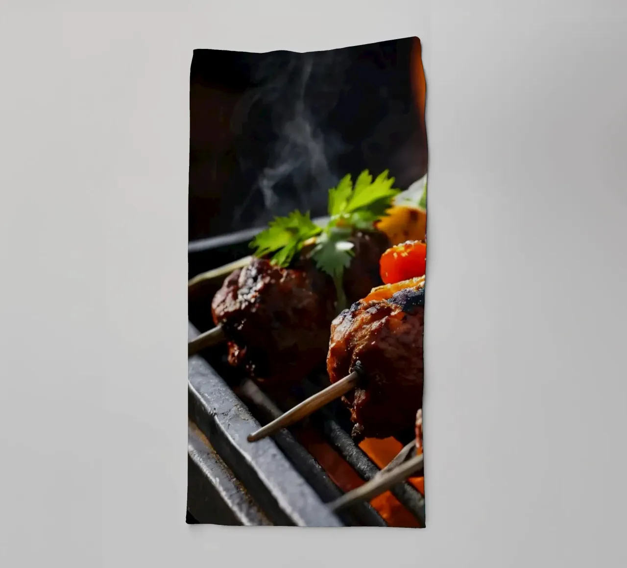 Grilled skewers featuring marinated meats and fresh vegetabl towel by DesignDoodle