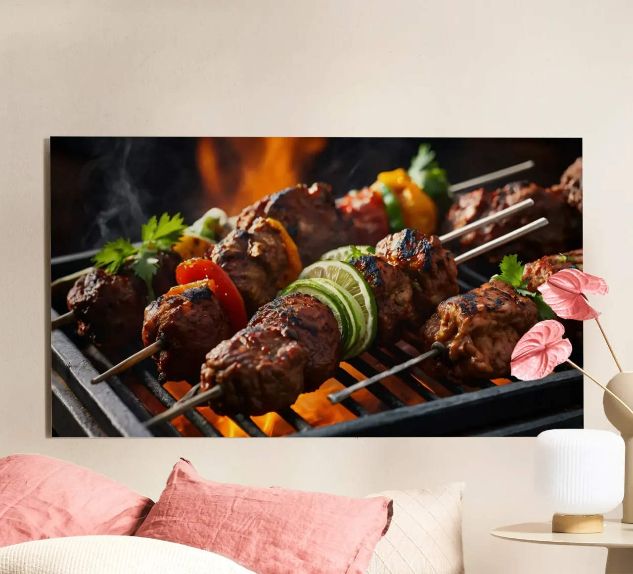 Spiedini alla griglia con carni marinate e verdure fresche. alluminio dibond da DesignDoodle