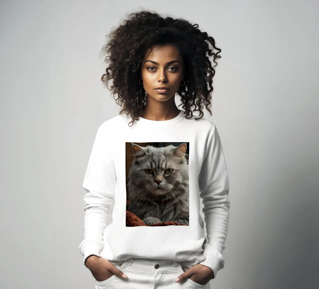 Un soffice gatto grigio riposa pacificamente su una coperta accogliente felpa da DesignDoodle