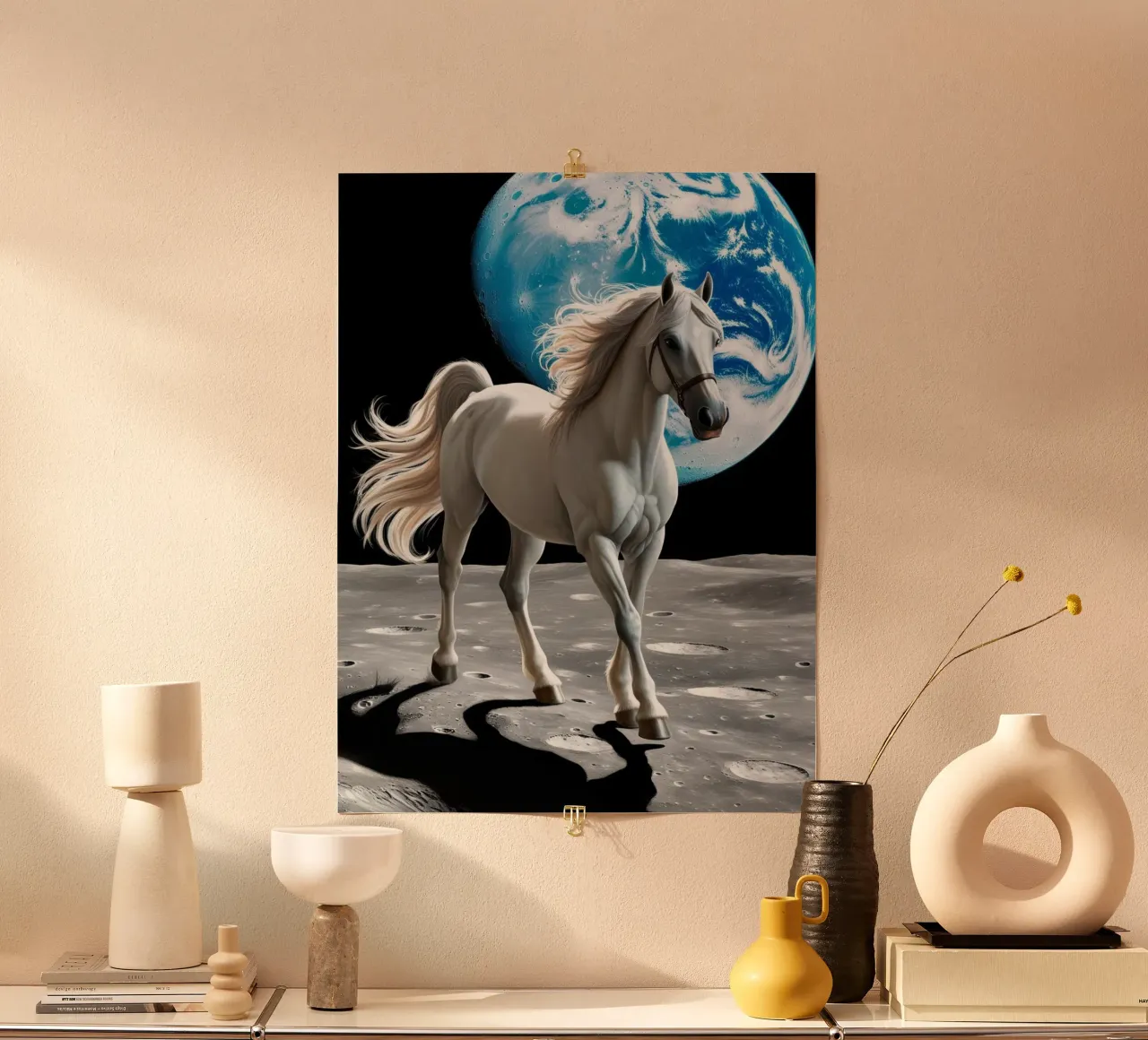 Pferd auf dem Mond carta hahnemühle da Poster Dreams