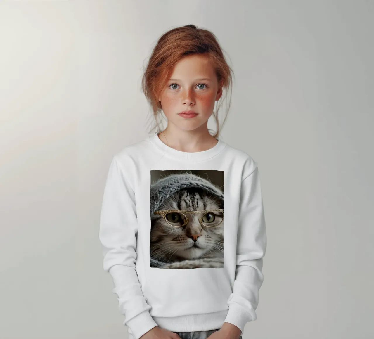 Un gatto accogliente che indossa occhiali e una sciarpa lavorata a maglia per rilassarsi felpa bambino da DesignDoodle