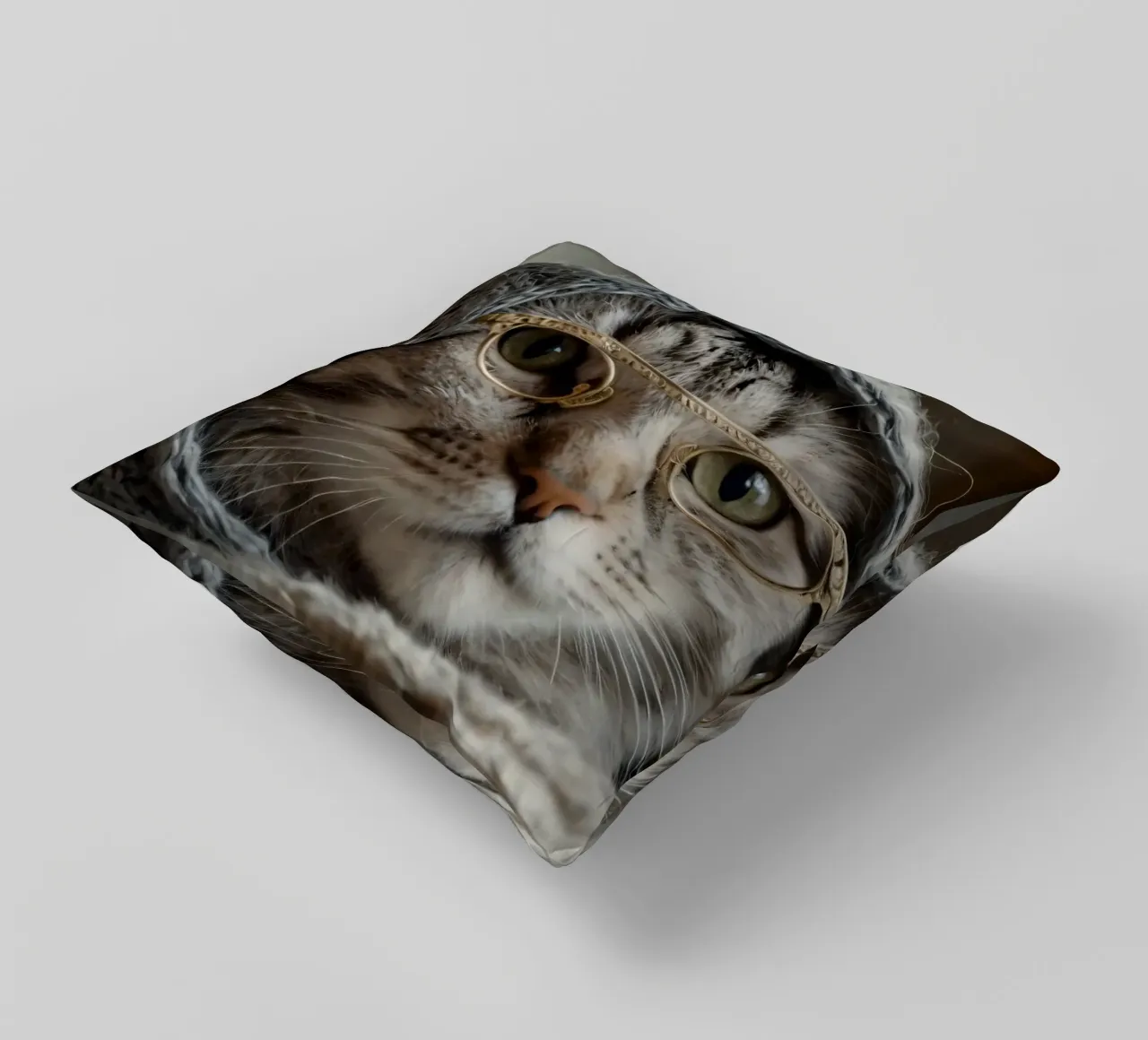 Un gatto accogliente che indossa occhiali e una sciarpa lavorata a maglia per rilassarsi cuscino da DesignDoodle