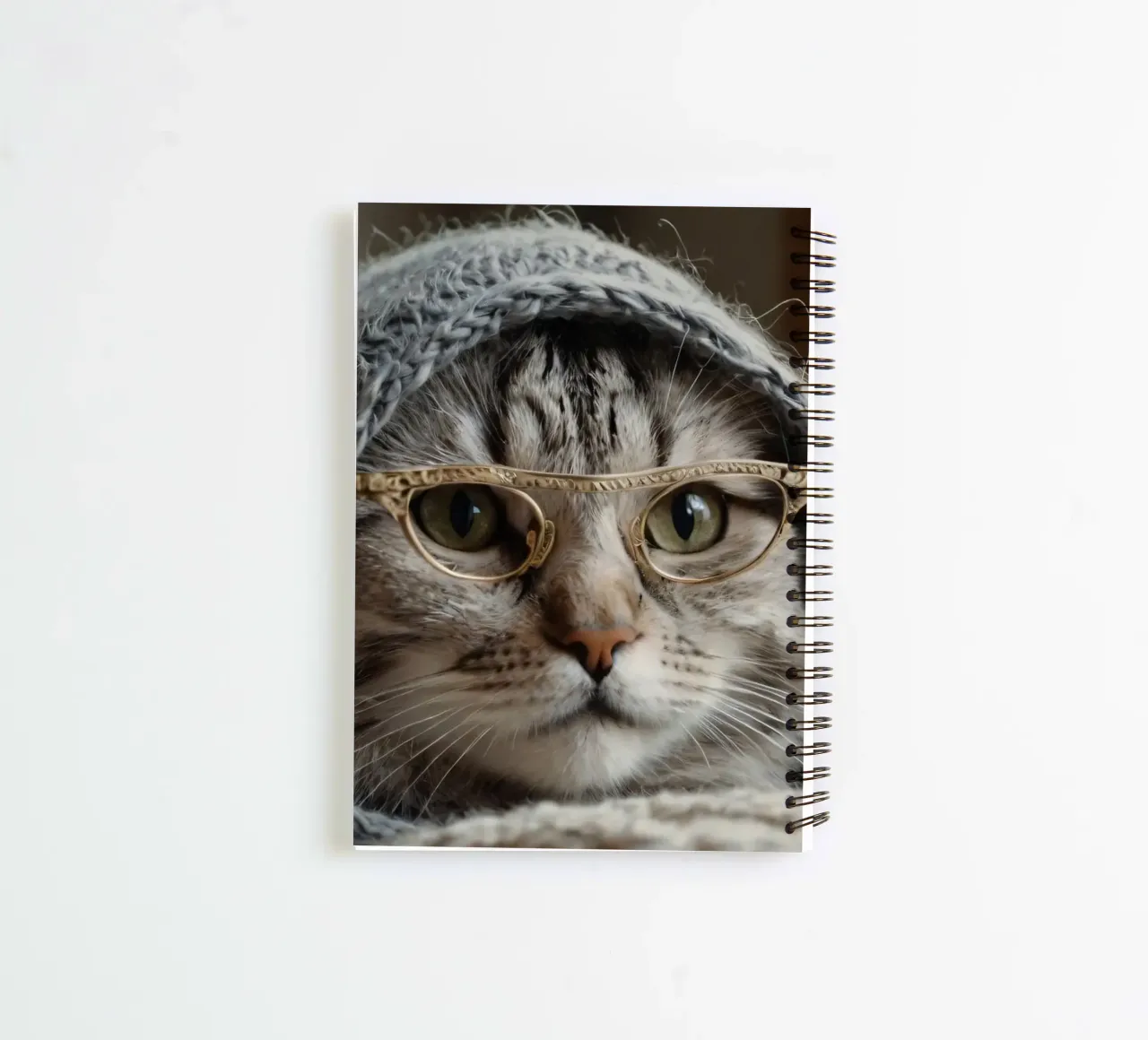 Un gatto accogliente che indossa occhiali e una sciarpa lavorata a maglia per rilassarsi diario ad anelli da DesignDoodle