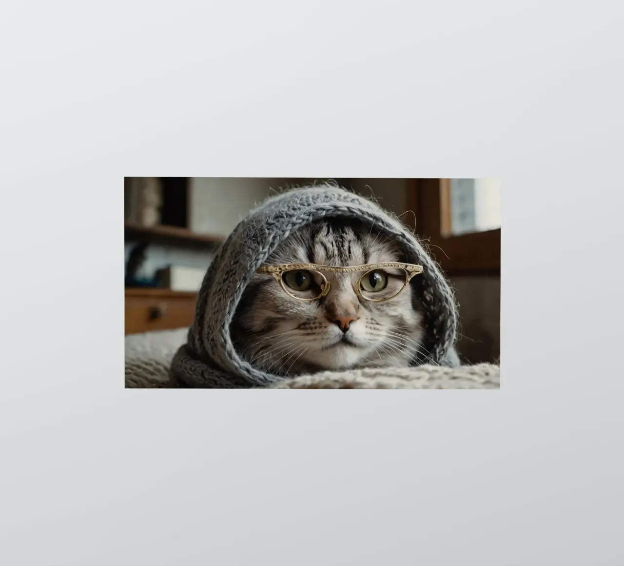 Un gatto accogliente che indossa occhiali e una sciarpa lavorata a maglia per rilassarsi adesivo da DesignDoodle
