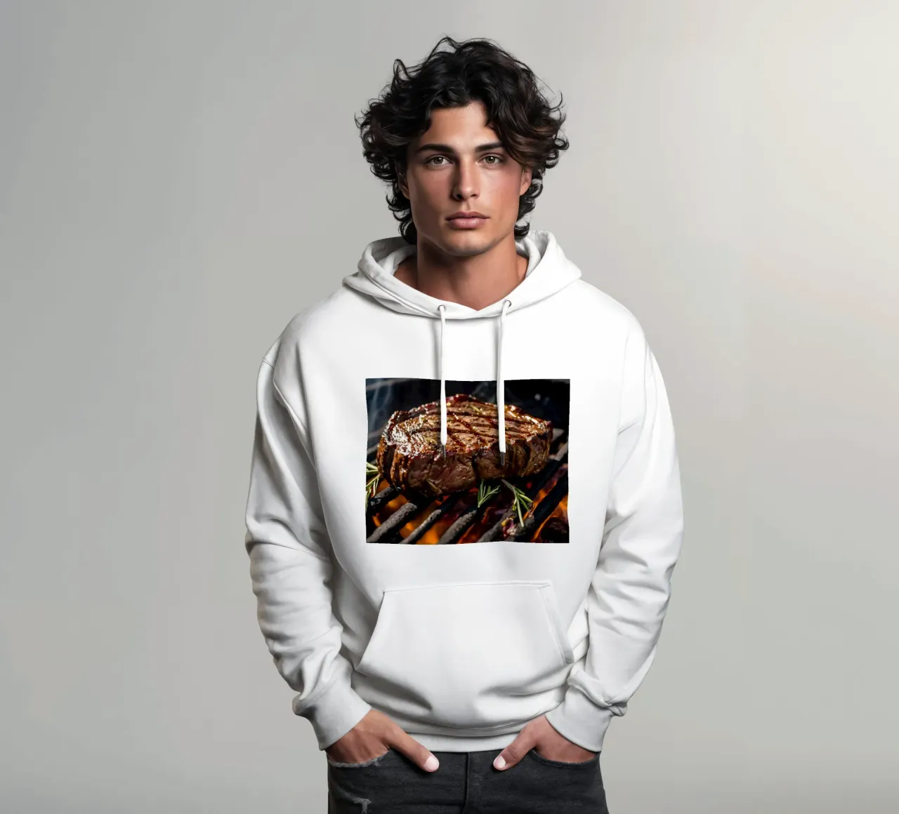 Jugoso filete asándose en una barbacoa al aire libre sudadera con capucha de DesignDoodle