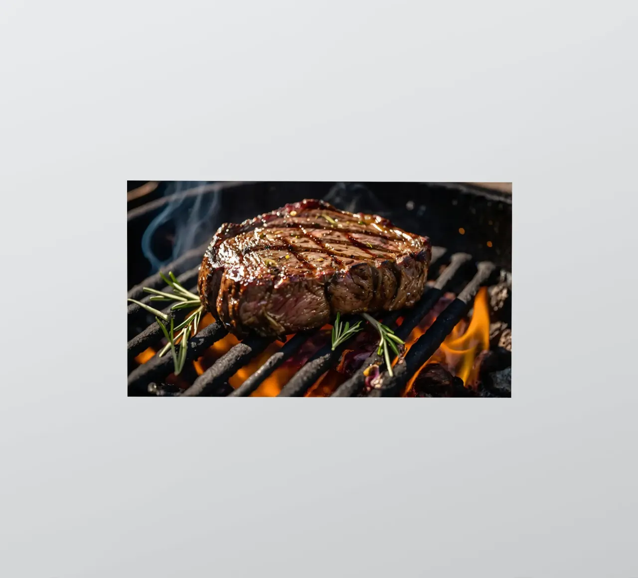 Jugoso filete asándose en una barbacoa al aire libre pegatina de DesignDoodle