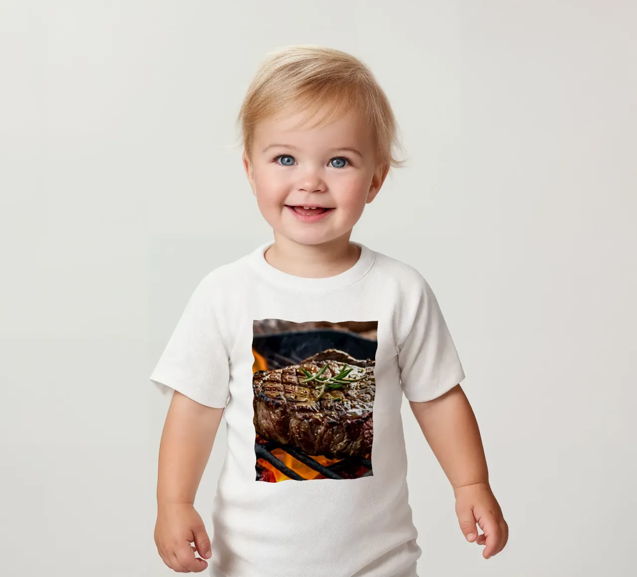Bistecca succulenta alla griglia su fiamme libere con erbe aromatiche maglietta neonato da DesignDoodle