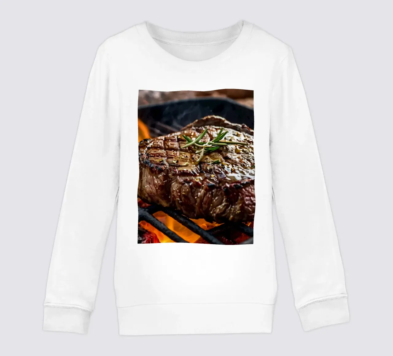 Bistecca succulenta alla griglia su fiamme libere con erbe aromatiche felpa bambino da DesignDoodle