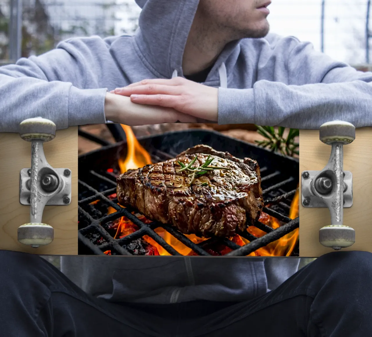 Juicy steak grilling over open flames with herbs sticker by DesignDoodle