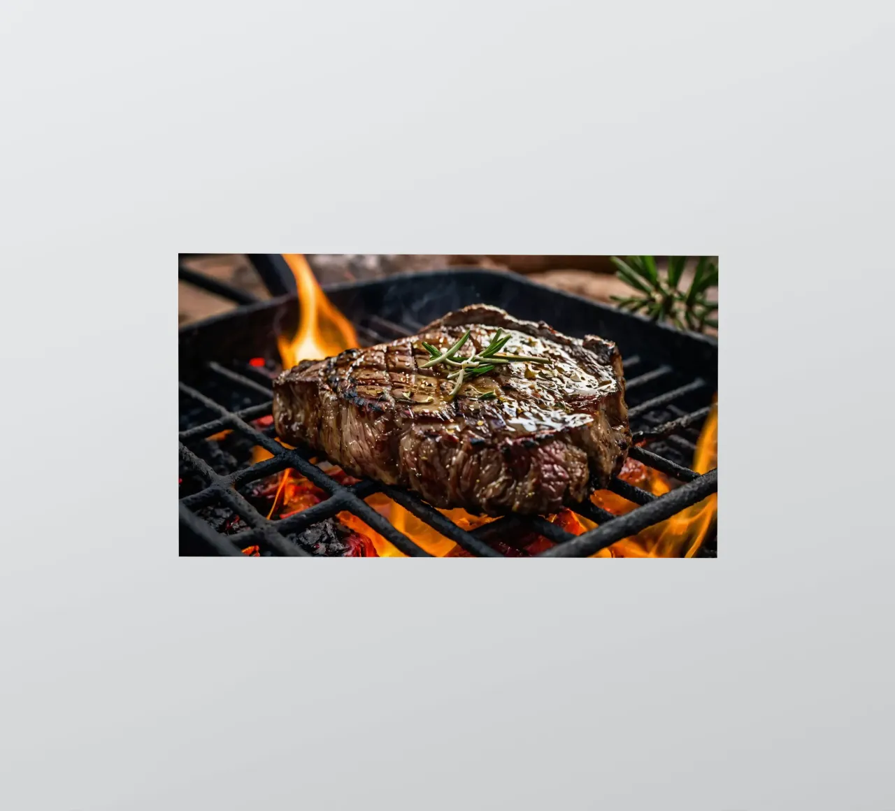 Juicy steak grilling over open flames with herbs sticker by DesignDoodle