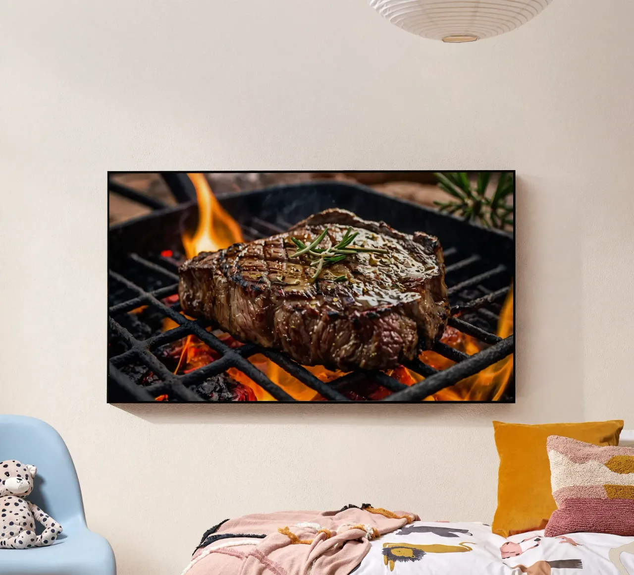 Jugoso filete asado al fuego con hierbas aromáticas metacrilato de DesignDoodle