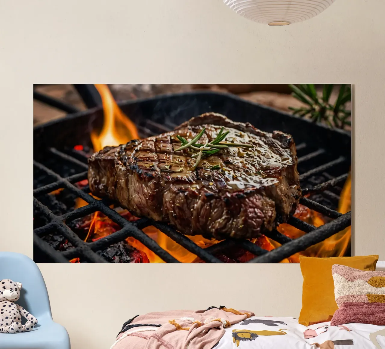 Jugoso filete asado al fuego con hierbas aromáticas metacrilato de DesignDoodle