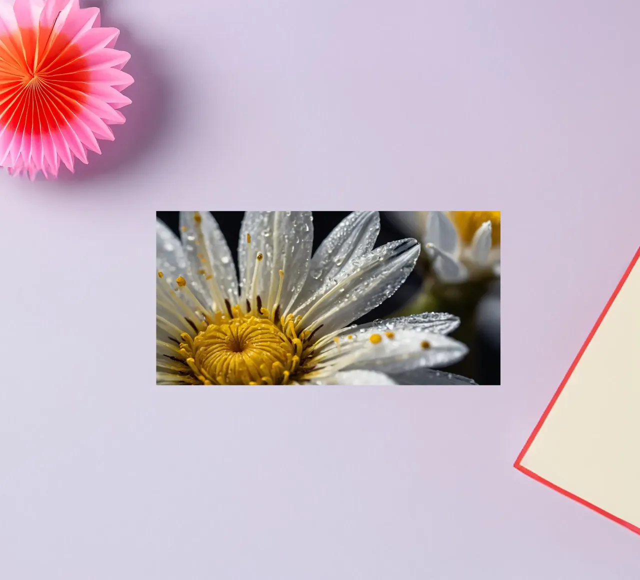 Close-up view of a water lily with dew drops on its petals sticker by DesignDoodle