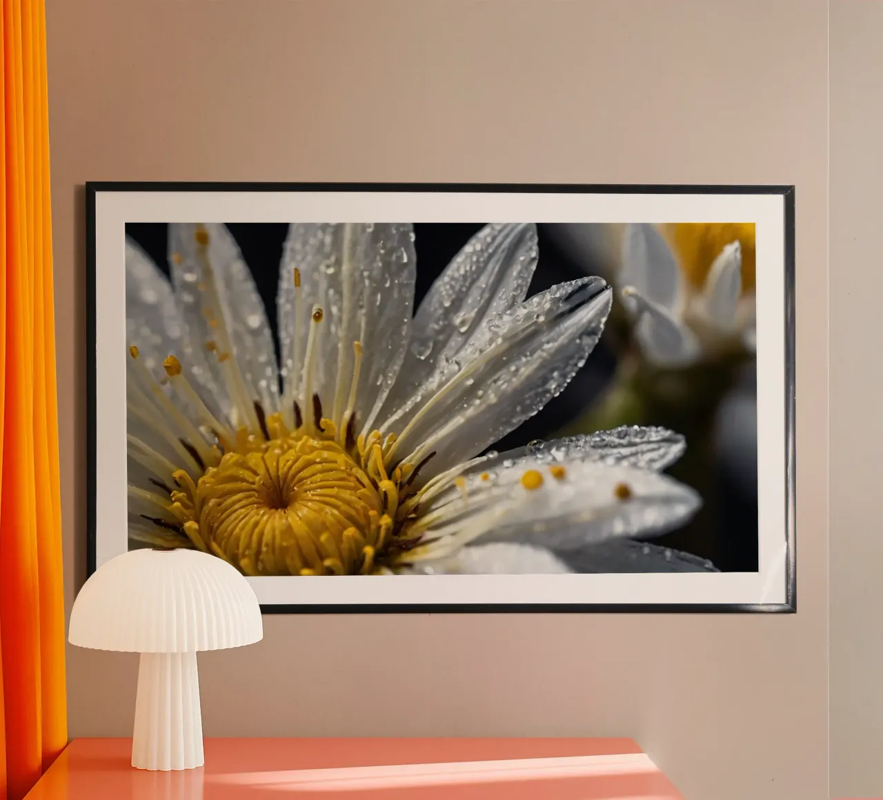 Close-up view of a water lily with dew drops on its petals hahnemühle by DesignDoodle