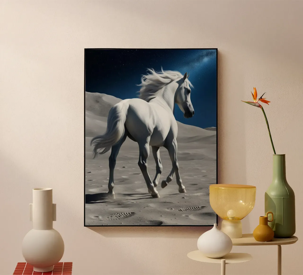 Pfer auf dem Mond plexiglass da Poster Dreams