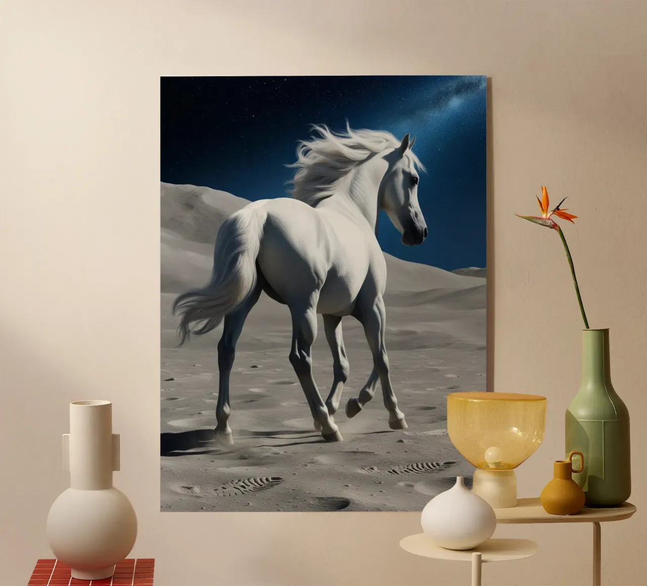 Pfer auf dem Mond plexiglass da Poster Dreams