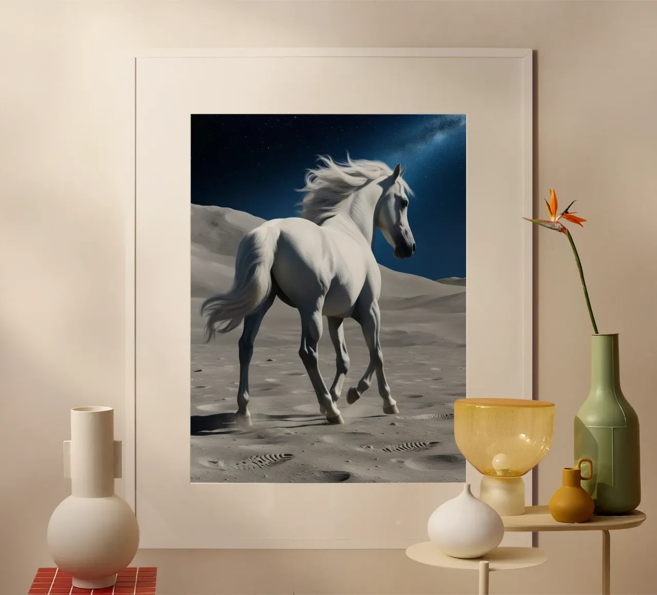 Pfer auf dem Mond poster con telaio in alluminio da Poster Dreams