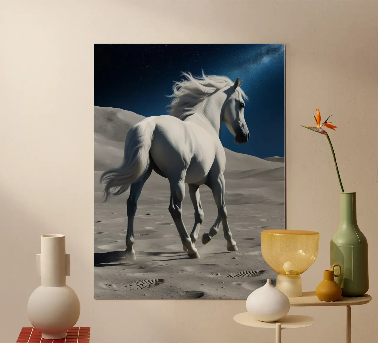Pfer auf dem Mond poster con telaio in alluminio da Poster Dreams
