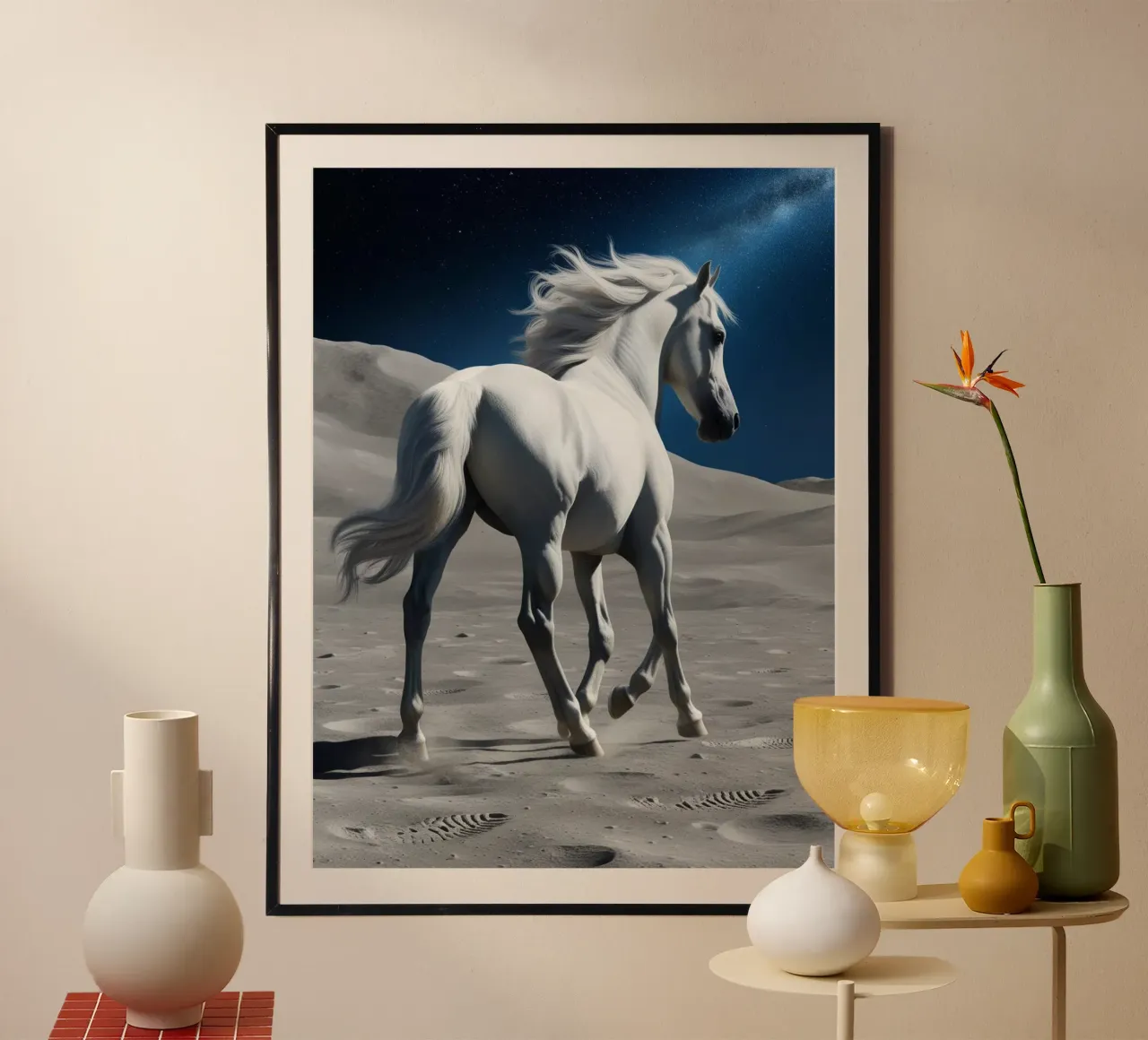 Pfer auf dem Mond poster con telaio in alluminio da Poster Dreams