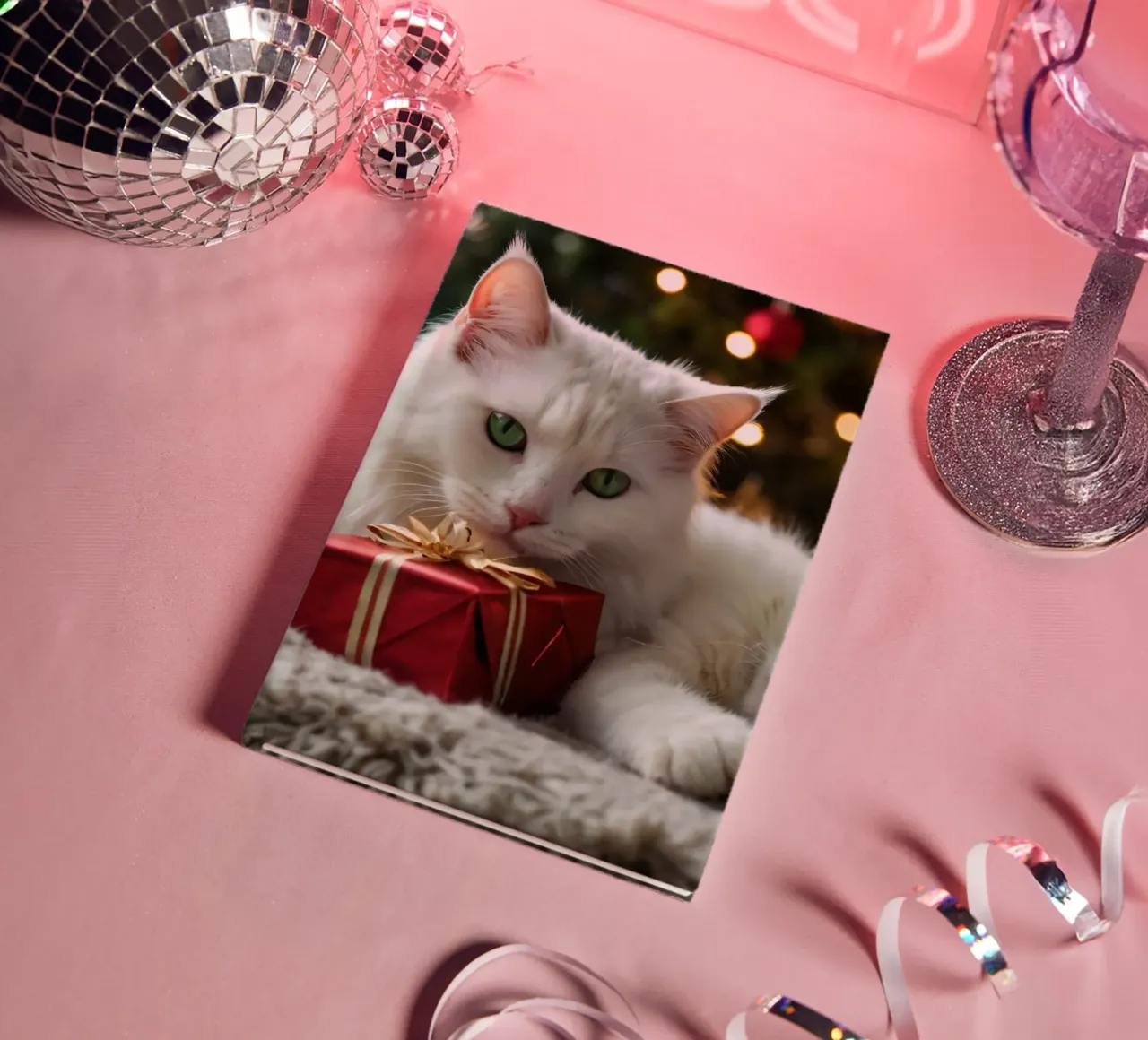 Two fluffy cats relaxing near a decorated Christmas tree notebook by DesignDoodle