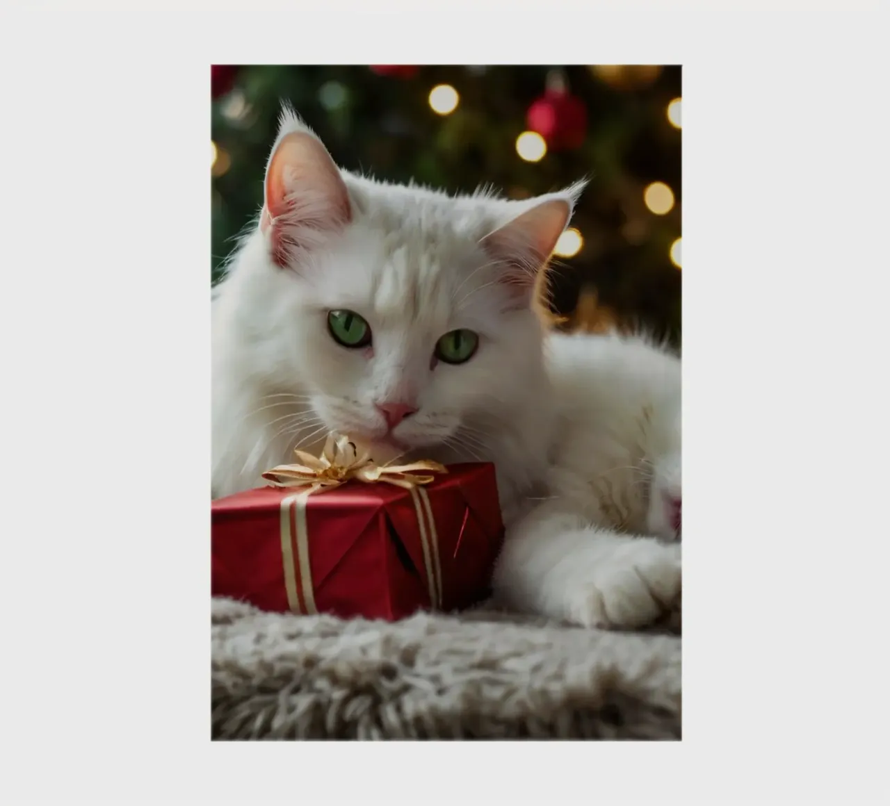 Two fluffy cats relaxing near a decorated Christmas tree notebook by DesignDoodle