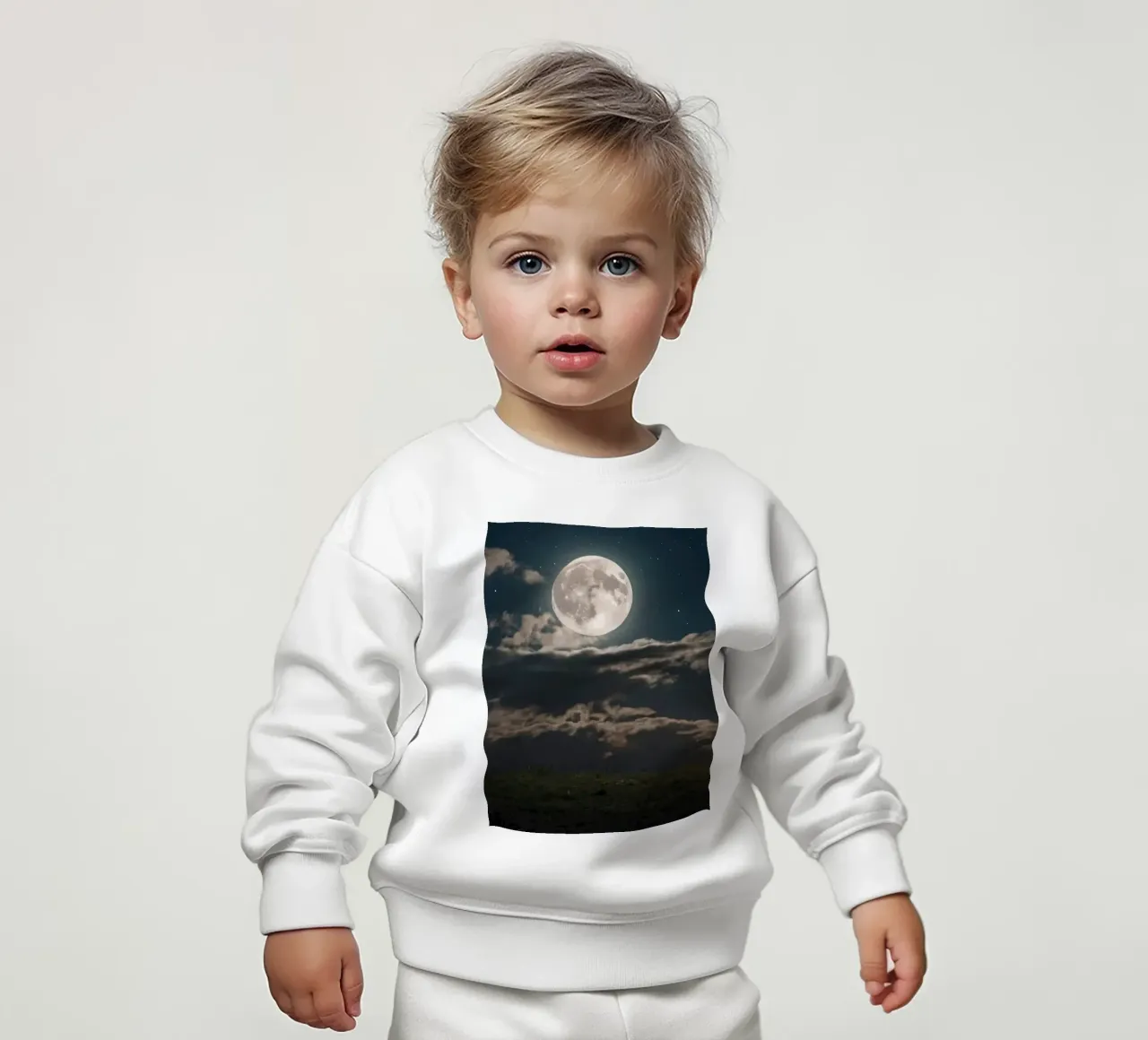 A lone sheep gazes at the bright full moon in a starlit sky baby sweatshirt by DesignDoodle