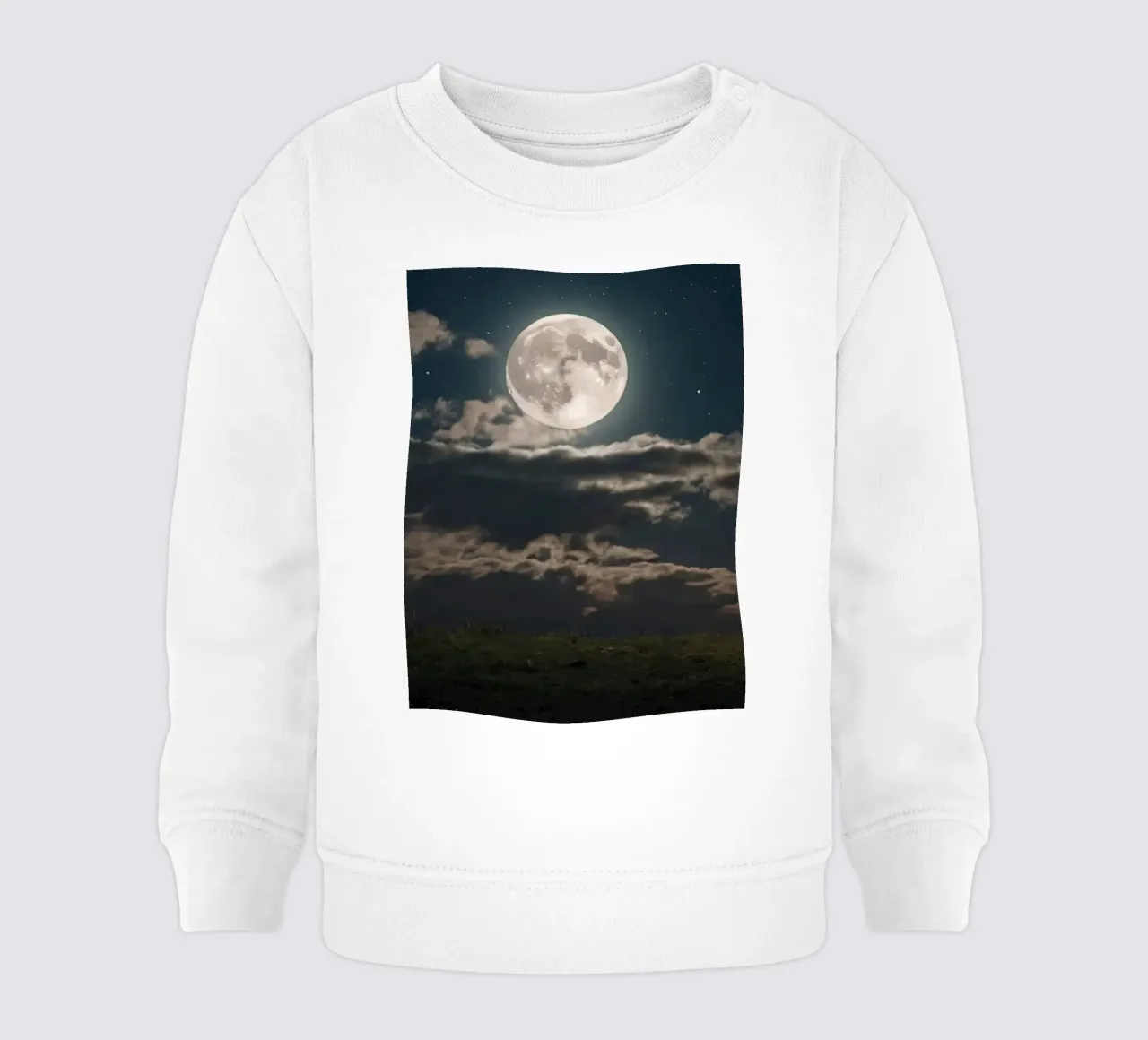 A lone sheep gazes at the bright full moon in a starlit sky baby sweatshirt by DesignDoodle