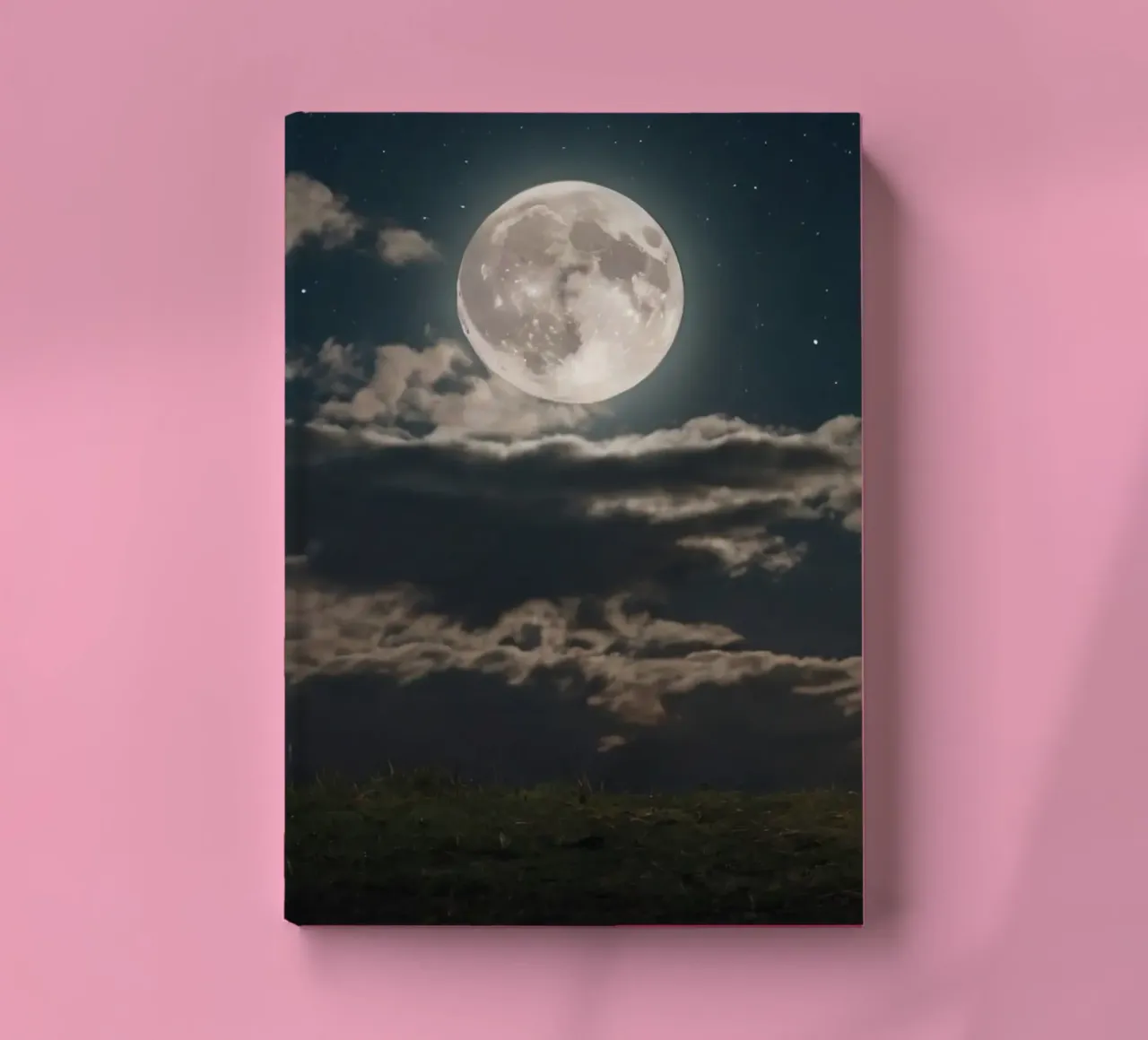 A lone sheep gazes at the bright full moon in a starlit sky notebook by DesignDoodle