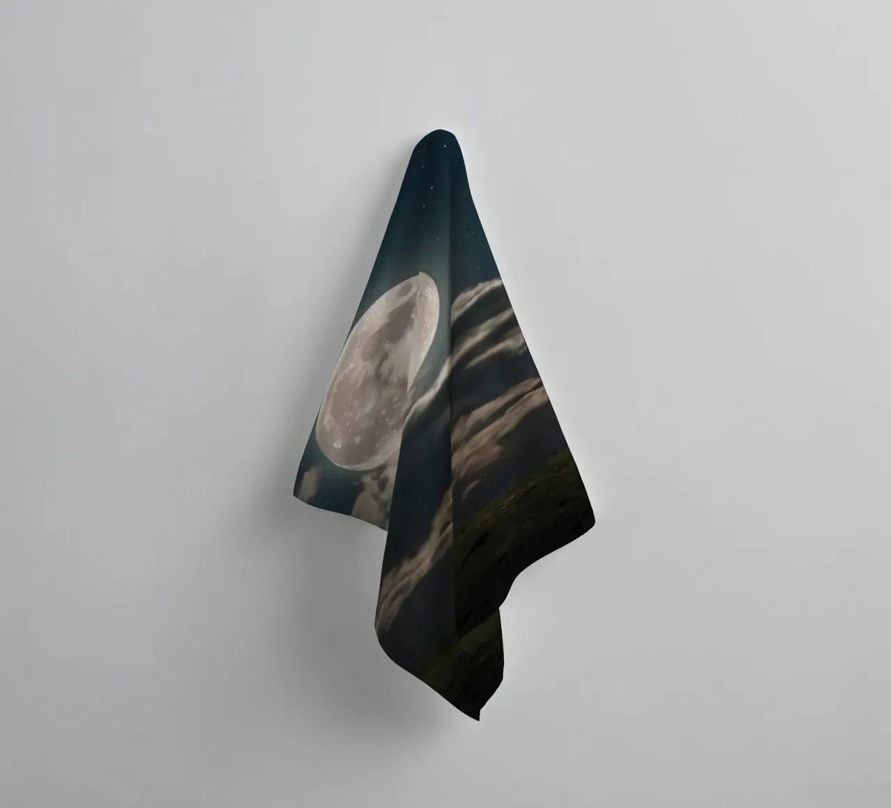A lone sheep gazes at the bright full moon in a starlit sky towel by DesignDoodle
