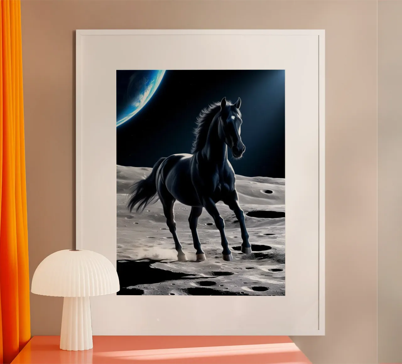 Schwarzes Pferd auf dem Mond poster da Poster Dreams