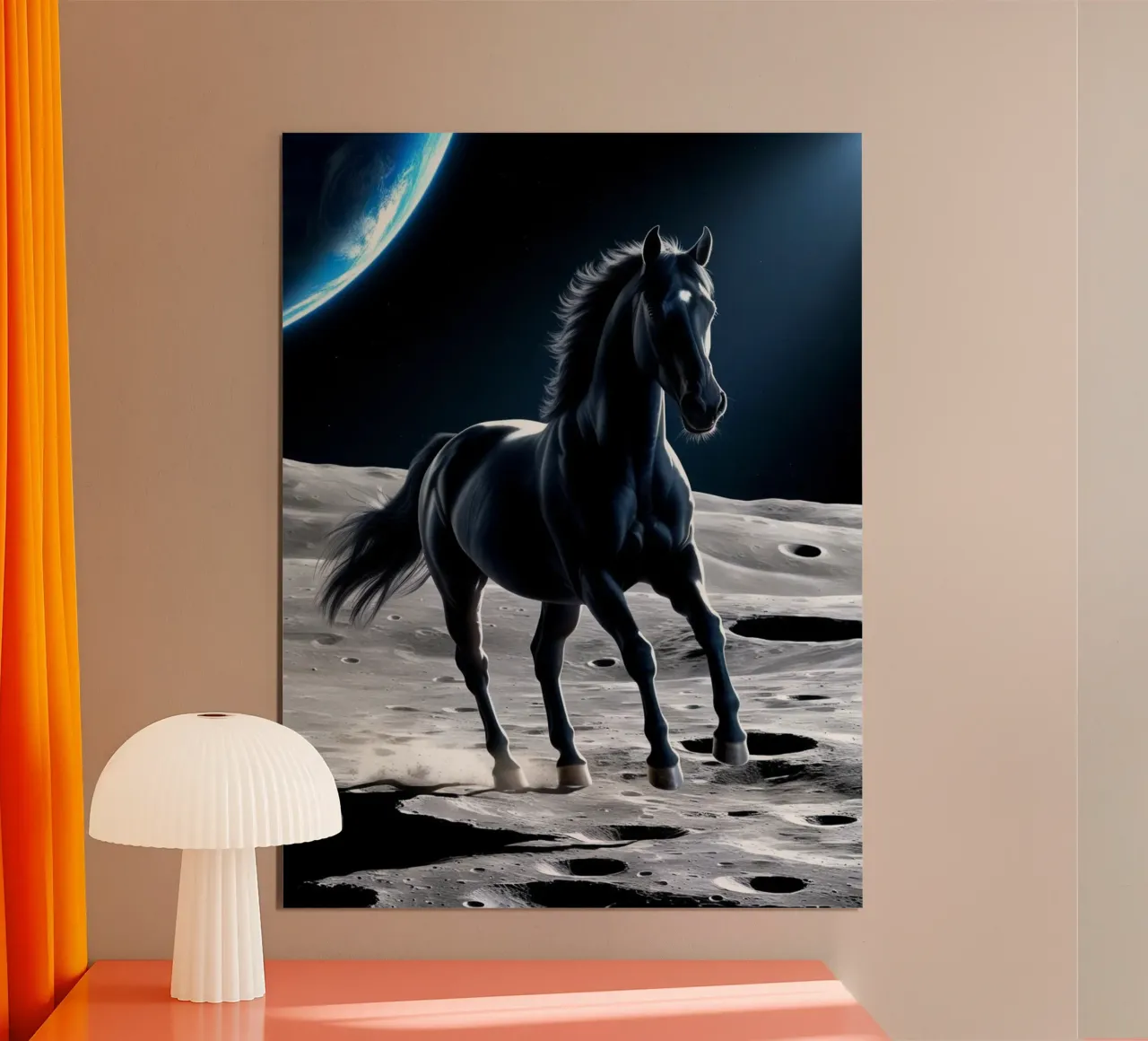 Schwarzes Pferd auf dem Mond poster da Poster Dreams