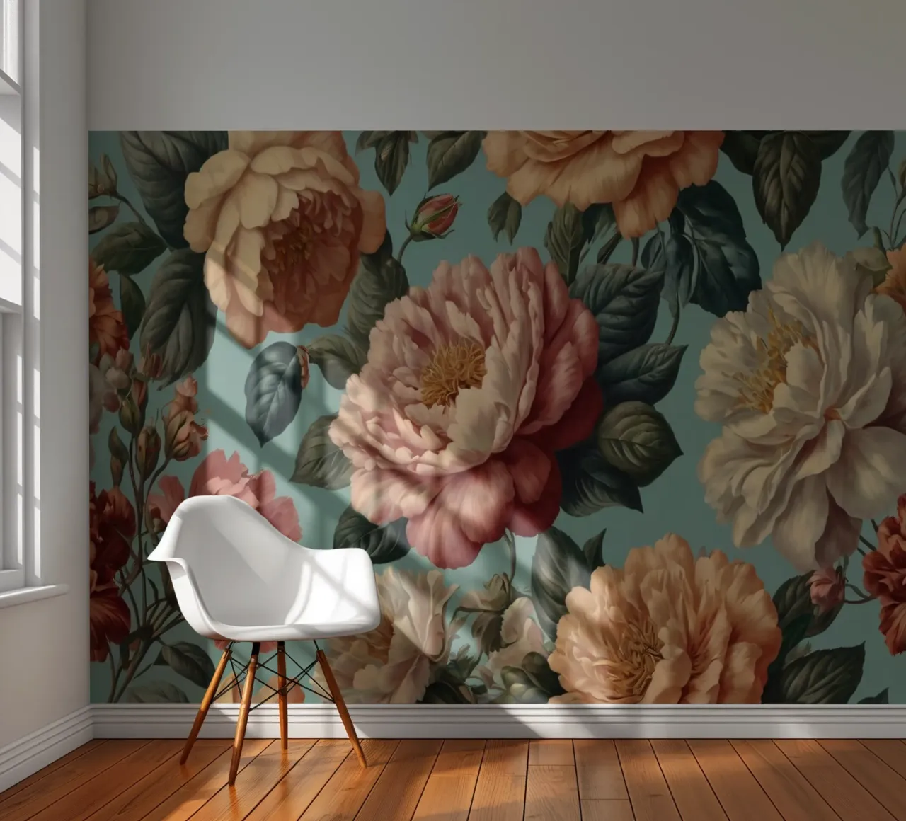 Beautiful floral wallpaper design featuring a verity flowers photo wallpaper by DesignDoodle