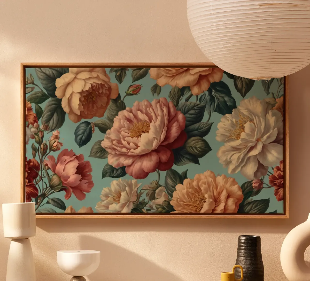 Prachtig gebloemd behangontwerp met diverse bloemen canvas met Baklijst van DesignDoodle