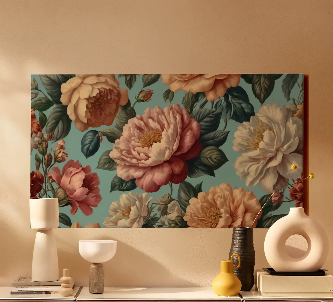 Prachtig gebloemd behangontwerp met diverse bloemen canvas met Baklijst van DesignDoodle