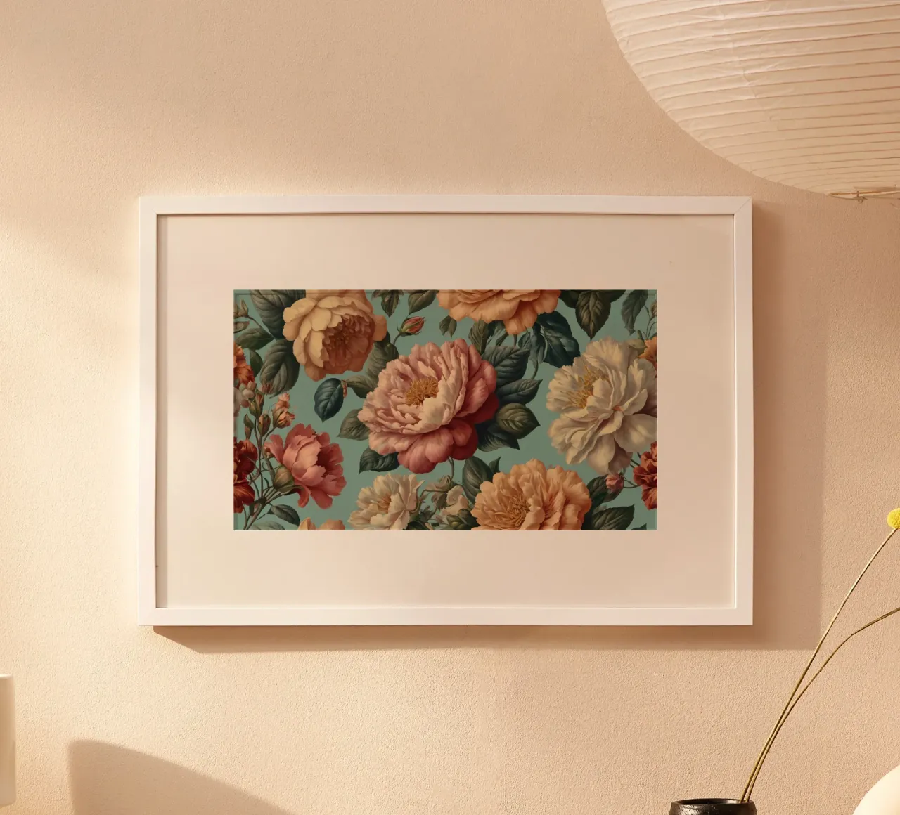 Prachtig gebloemd behangontwerp met diverse bloemen poster met houten frame van DesignDoodle