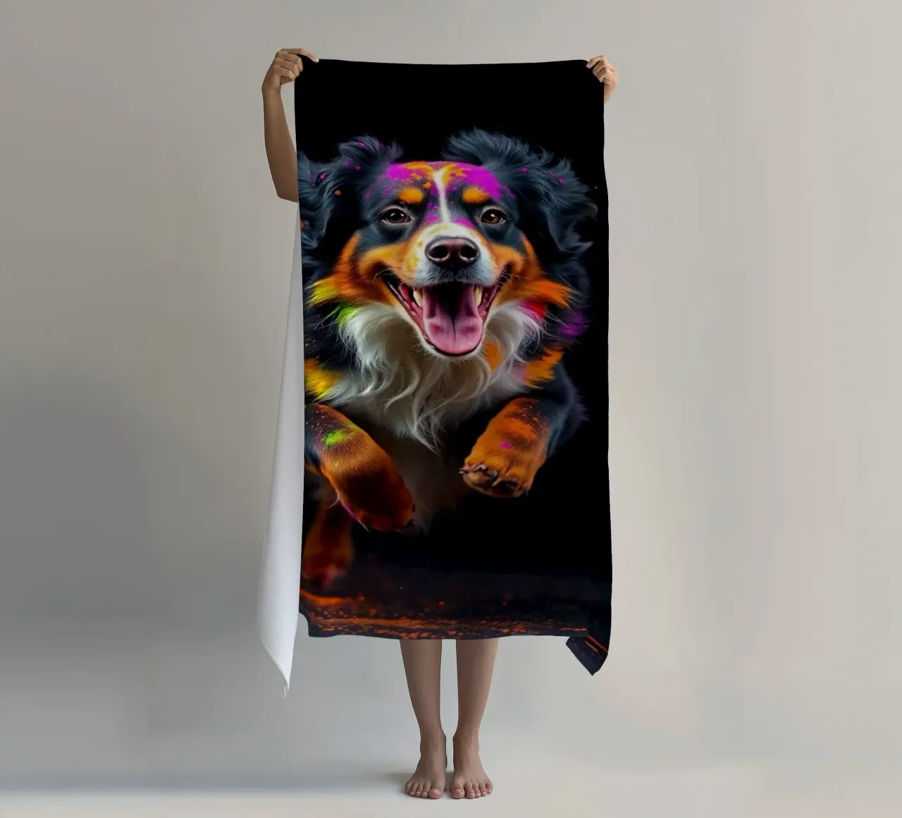 The colorful Bernese Mountain Dog #50 beach towel by Yumis.Beargang.and.Me