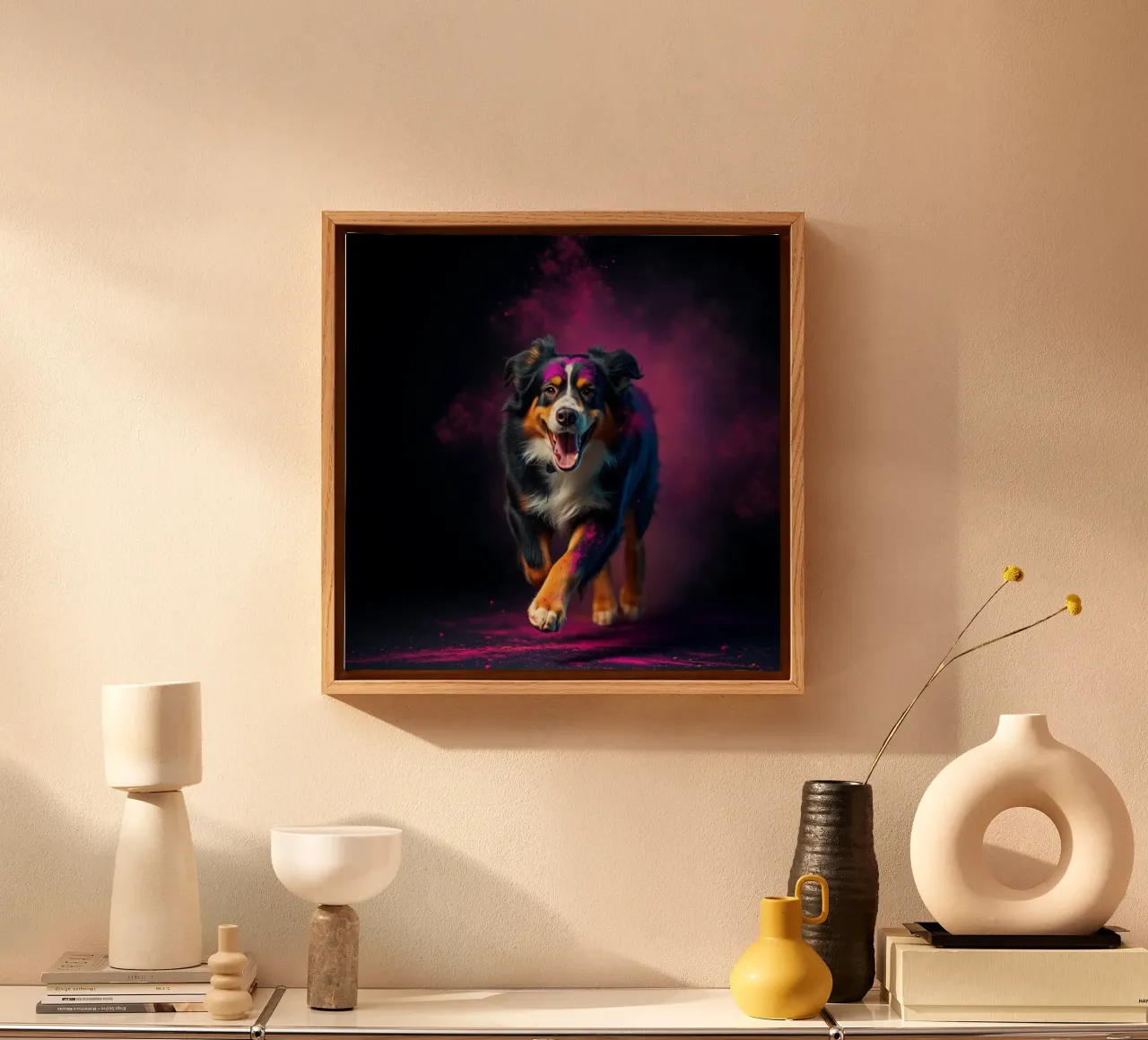The colorful Bernese Mountain Dog #51 canvas with Floater frame by Yumis.Beargang.and.Me